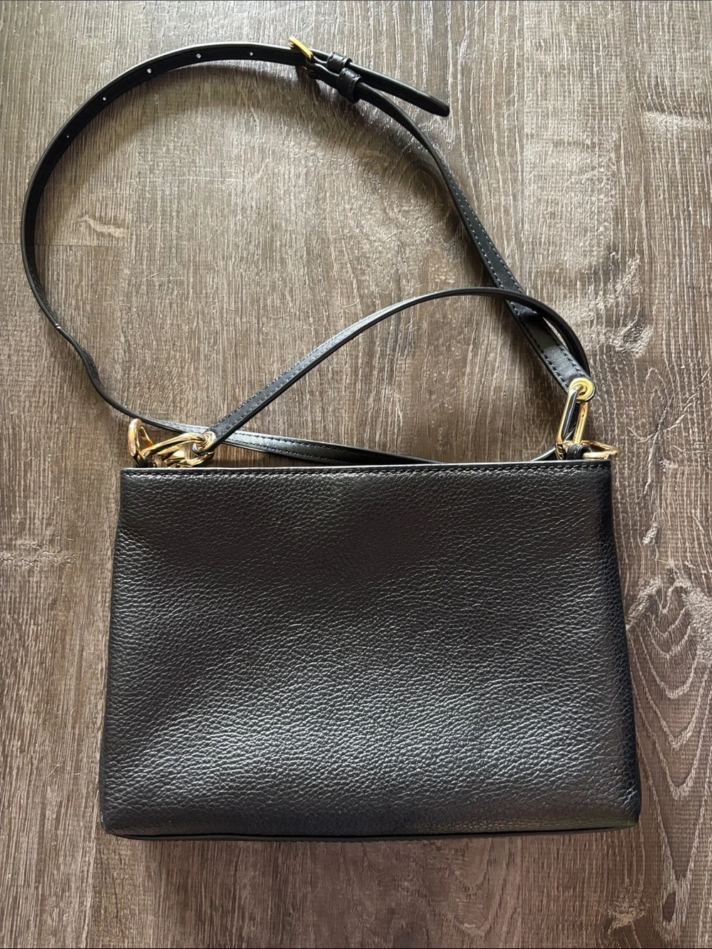 Michael Kors Black Pebbled Leather Crossbody with Gold Hardware